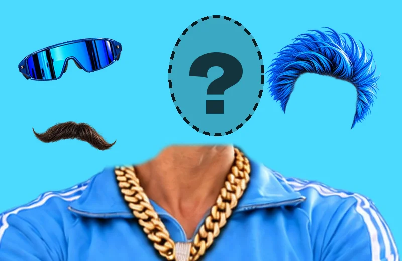 Colt's track suit and chain with an empty head spot, plus his hair, shades and mustache